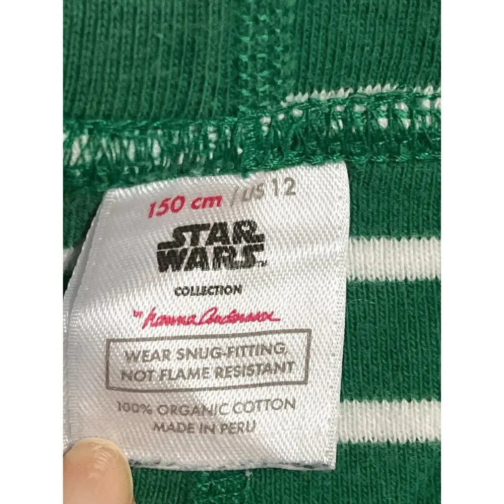 Hanna Andersson Star Wars Baby Yoda Grogu striped pajama set white/green,size 12